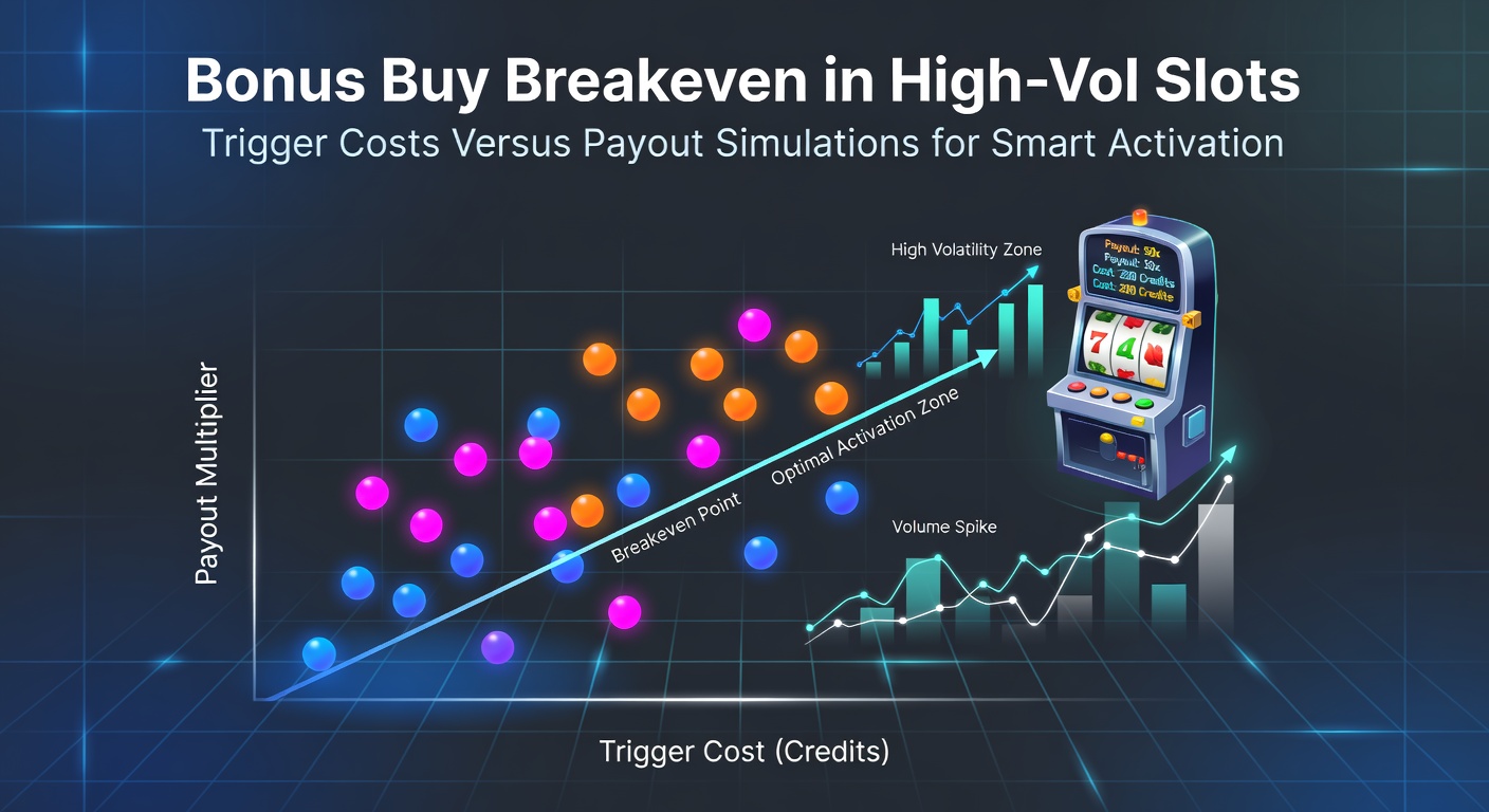 Grafiek met bonus buy triggerkosten en payout simulaties in een high-vol slot