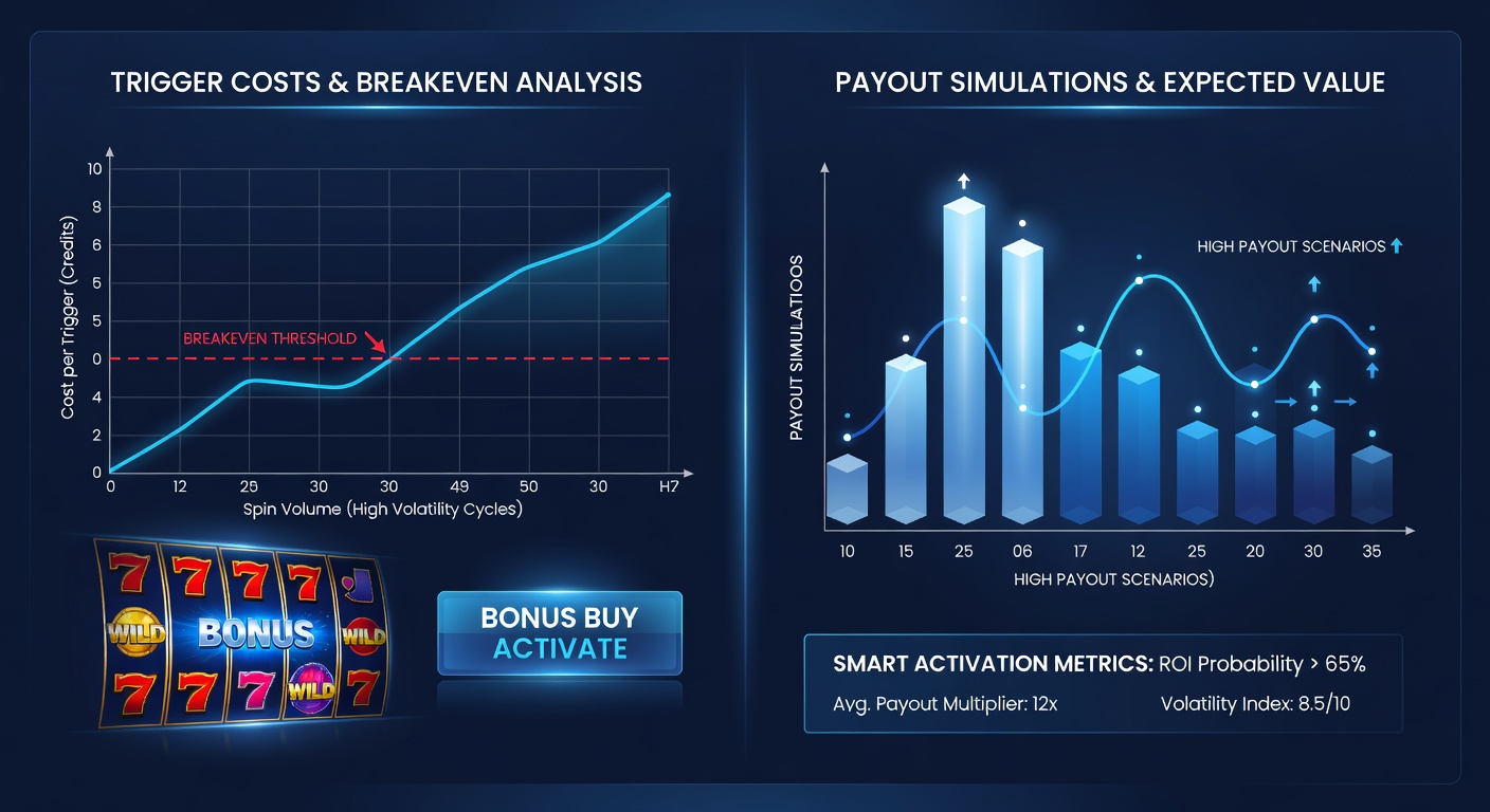 Simulatiegrafiek van payout distributies in bonus buy features voor high-vol slots