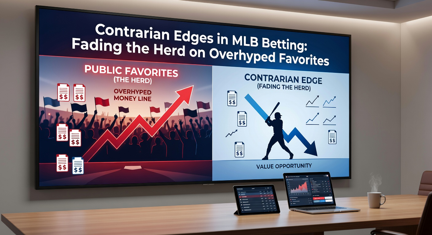 Voorbeeld van een MLB-scoreboard met een underdog upset tegen een gehypte favoriet, highlightend betting lines en public percentages