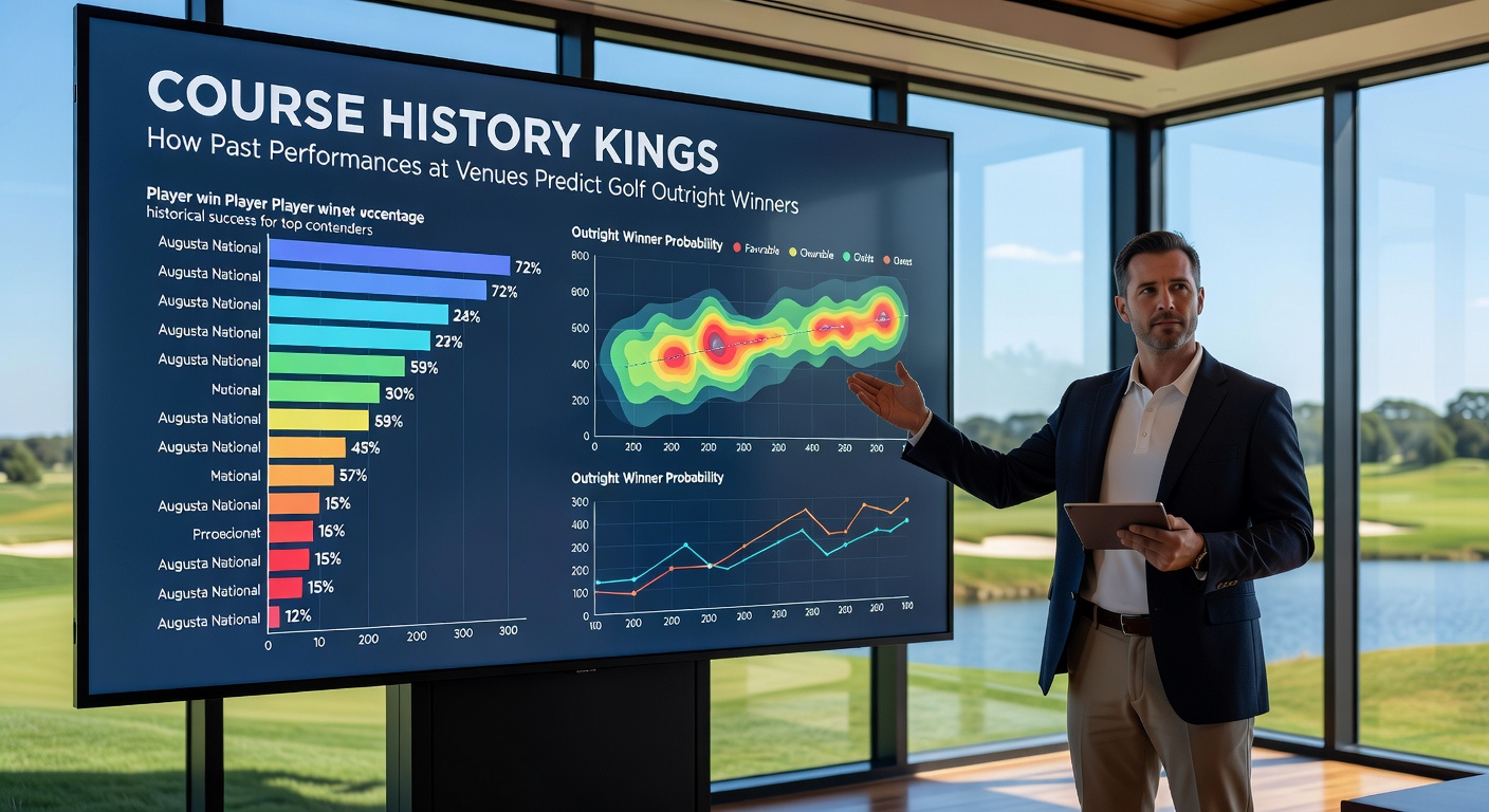 Golfspeler analyseert zijn scorecard op een bekende baan, met focus op historische prestaties en statistieken