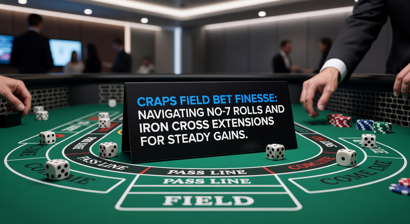 Iron Cross setup op craps tafel, met place bets op 5,6,8 en field bet gecombineerd voor dekking