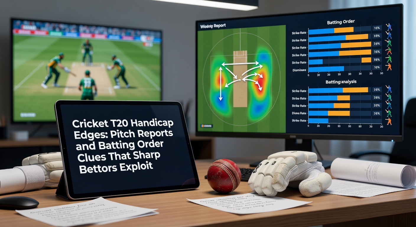 Een levendig T20 cricketveld met spelers in actie tijdens een spannende wedstrijd, waar pitchcondities en batting order cruciaal blijken voor weddenschappen