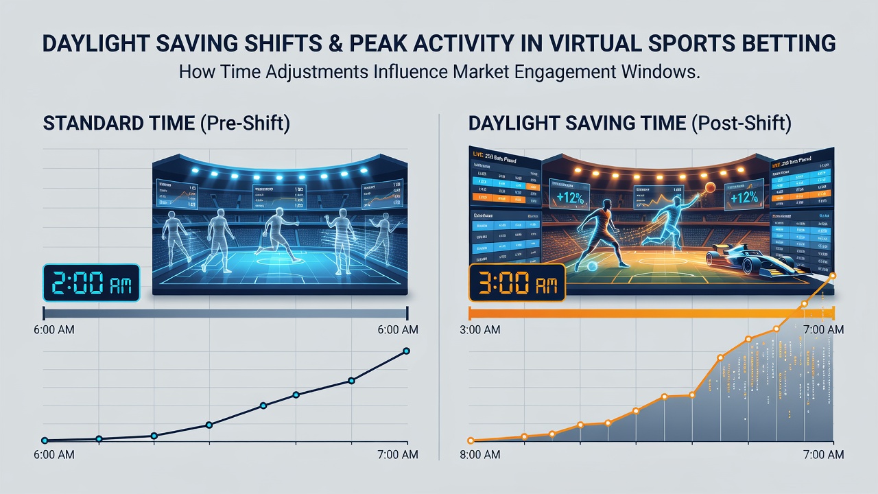 Kaart met tijdzones en activiteitsveranderingen in virtuele sportmarkten