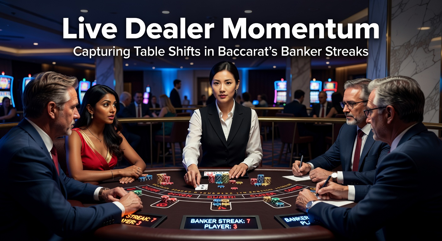 Live dealer bij een baccarat-tafel met spelers die focussen op banker streaks tijdens een intense sessie