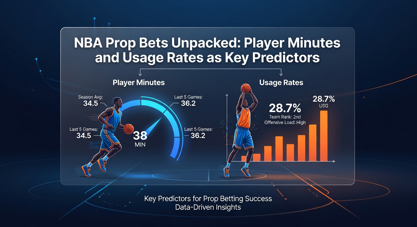 Grafiek die NBA-speler minuten en usage rates correleert met prop bet uitkomsten, met lijnen voor voorspellingen en werkelijke prestaties