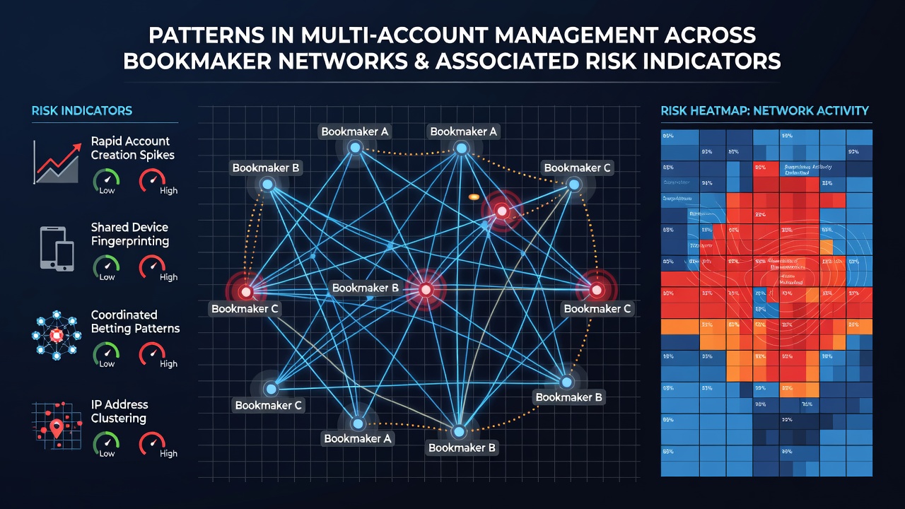 Grafiek met risicopunten en correlaties tussen multi-accounts bij bookmakers