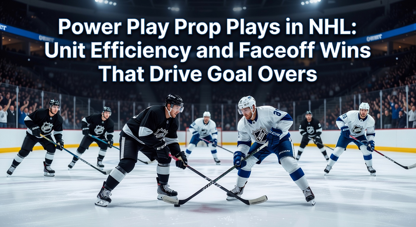 Close-up van een NHL faceoff tijdens powerplay, met spelers die positioneren voor puck controle