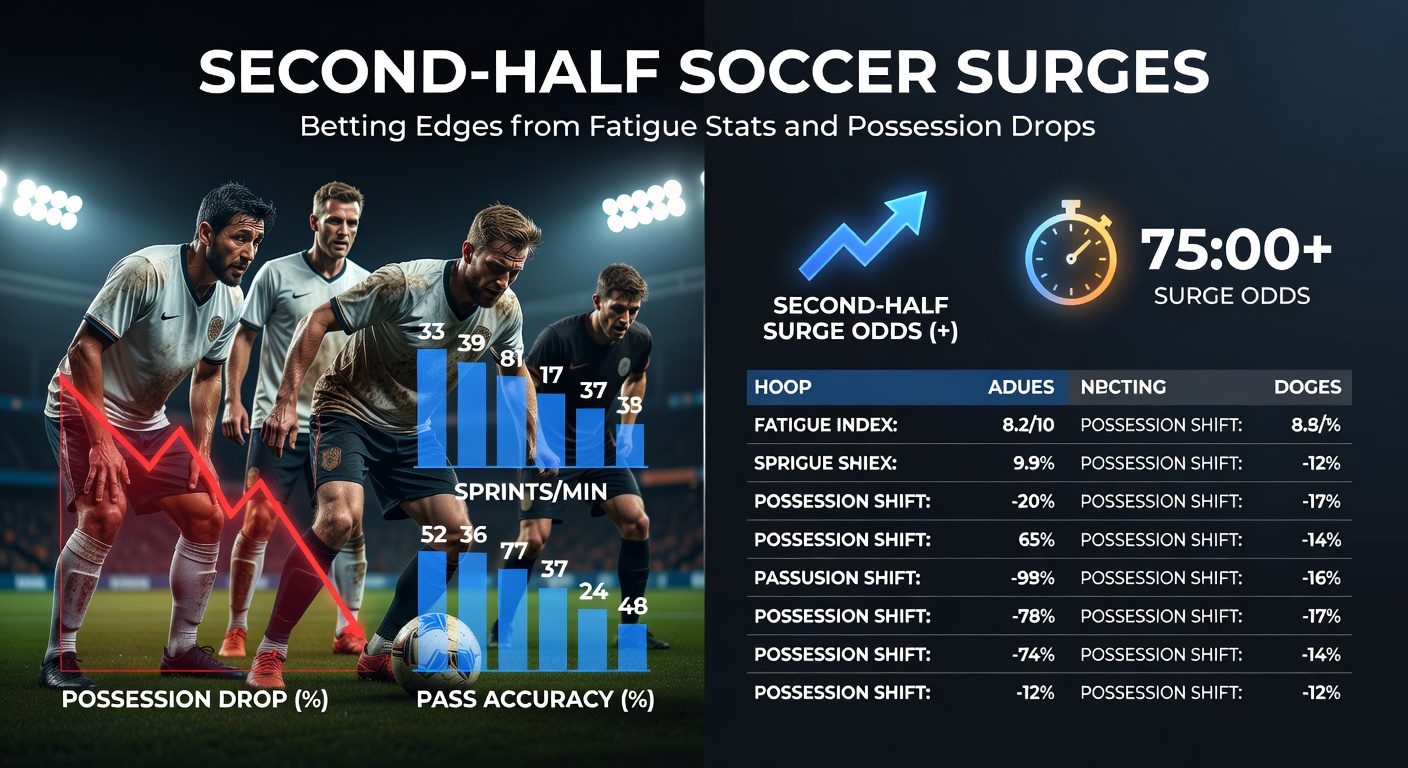 Grafiek met tweede helft goals in Europese competities, tonen piek in vermoeidheidsgerelateerde surges