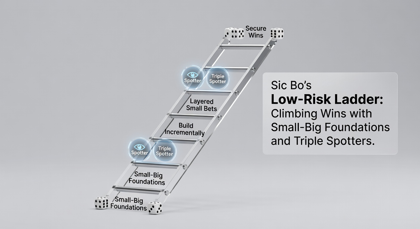 Grafiek van Sic Bo uitkomsten met ladder progressie, markering Small/Big streaks en triple interrupts