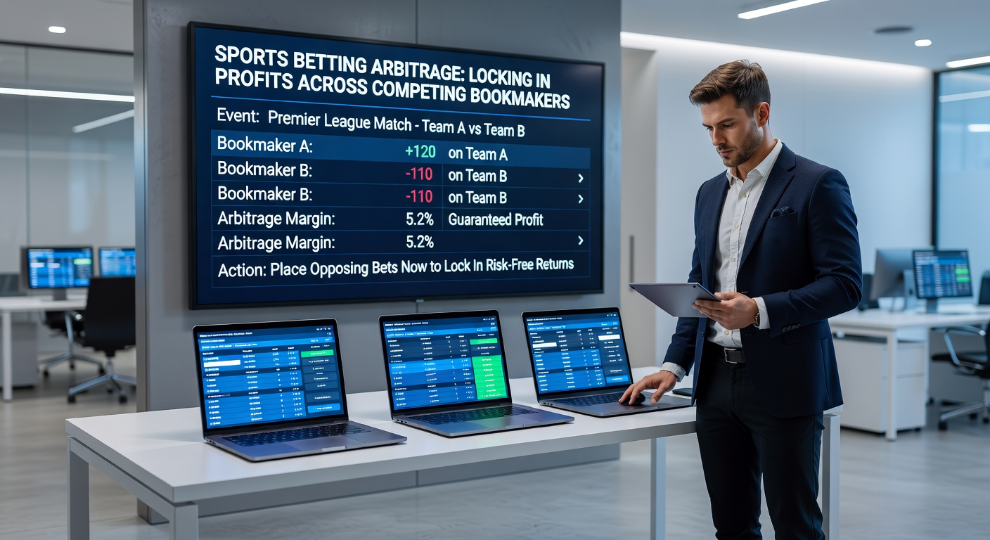 Grafiek met arbitragekansen in sportweddenschappen bij verschillende bookmakers, tonen van oddsverschillen die winst garanderen