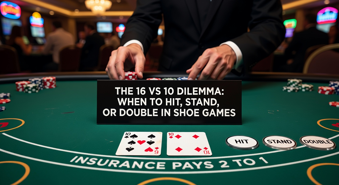 Grafiek met waarschijnlijkheden voor 16 vs 10 in blackjack, tonen hit vs stand outcomes