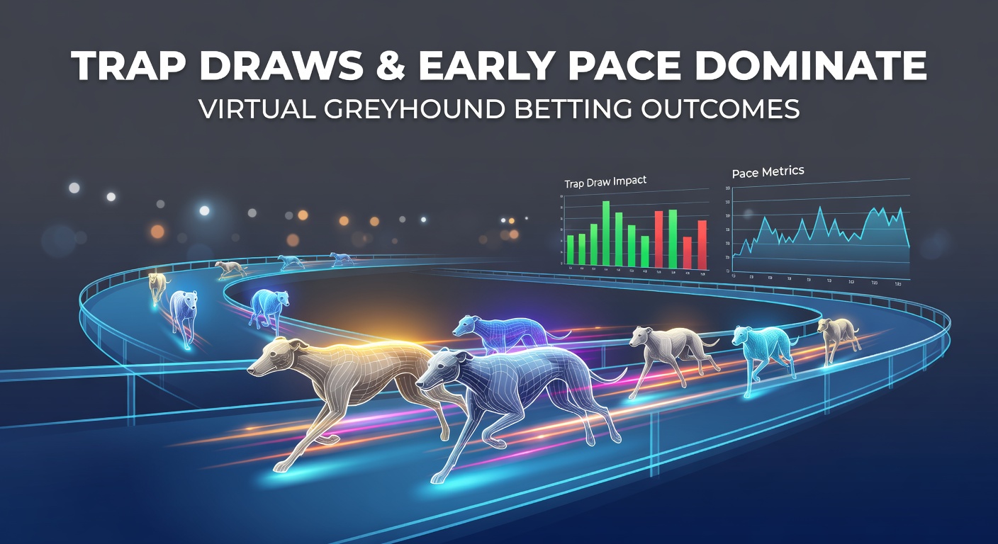 Virtuele greyhound race met focus op startposities en vroege leiders