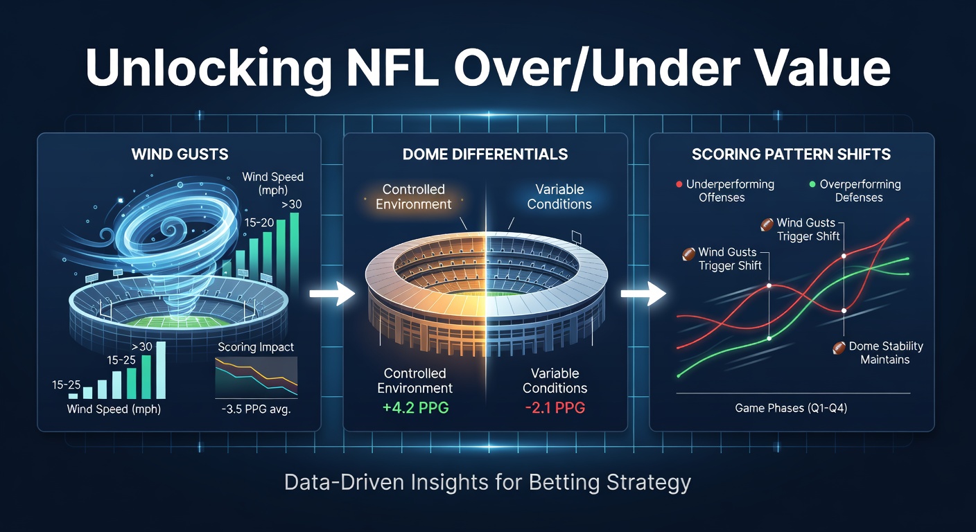 NFL stadion met sterke windstoten die het spel beïnvloeden tijdens een wedstrijd