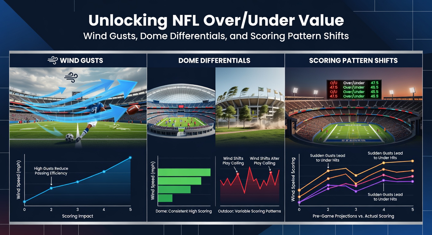 Vergelijking van scoregrafieken in dome versus openlucht NFL-wedstrijden met windinvloeden