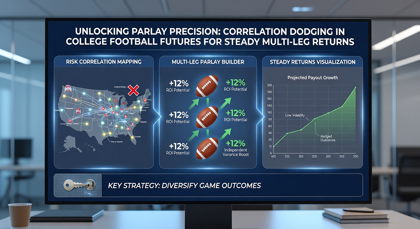 Voorbeeld van een correlatie-vrije parlay structuur in college football futures, met odds breakdowns en historische hit rates