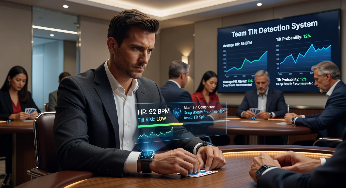 Grafiek met hartslagcurves tijdens een tilt-spiraal vergeleken met normale pokerfocus