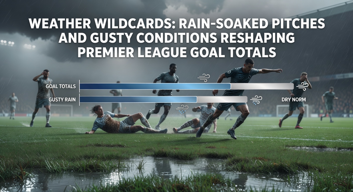 Winderige condities op een Premier League-stadion, met spelers en vlaggen wild wapperend tijdens een corner